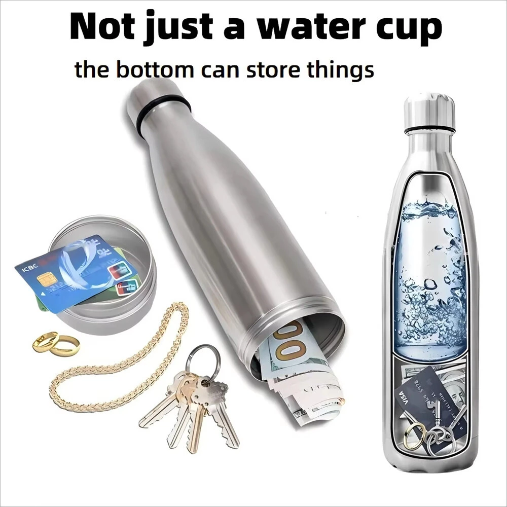 (image for) IPRee 750ml Water Bottle with Compartment Portable Water Bottle Pill Organizer Can Safe Hiding Spot for Money Bonus Key Ring Box